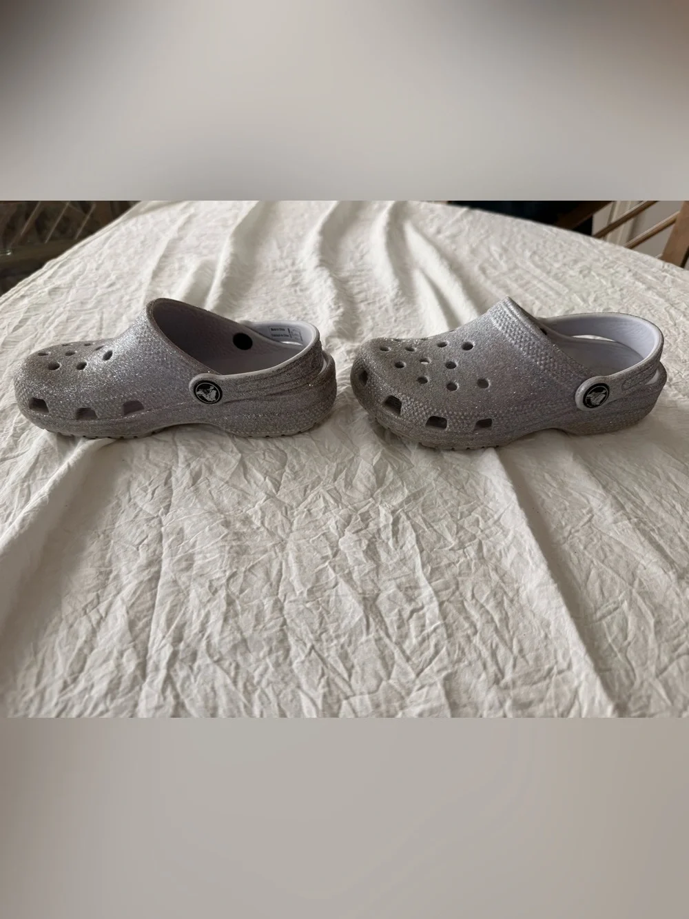 CROCS Kids Silver Glitter Clogs with Adjustable Heel Strap